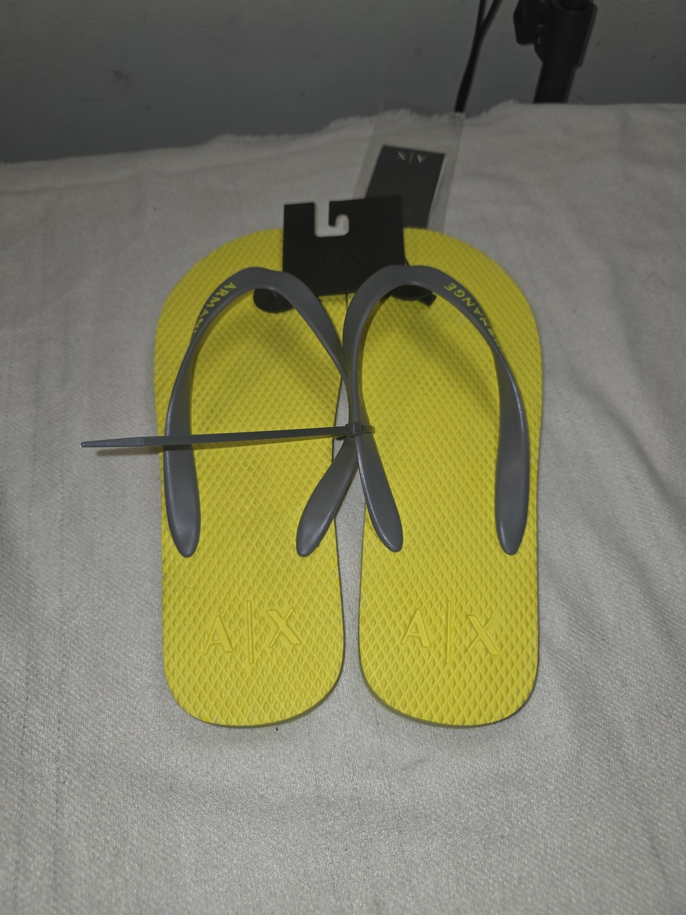 Armani Exchange Men's Yellow Flip Flops with Gray Straps